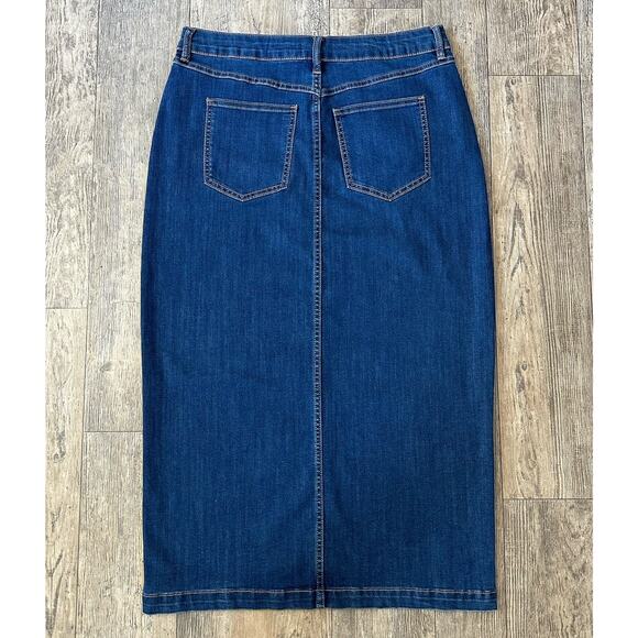 Bagatelle Womens Size 12 Blue Jean Denim Maxi Long Skirt High Front Split 33x35 - Picture 2 of 9
